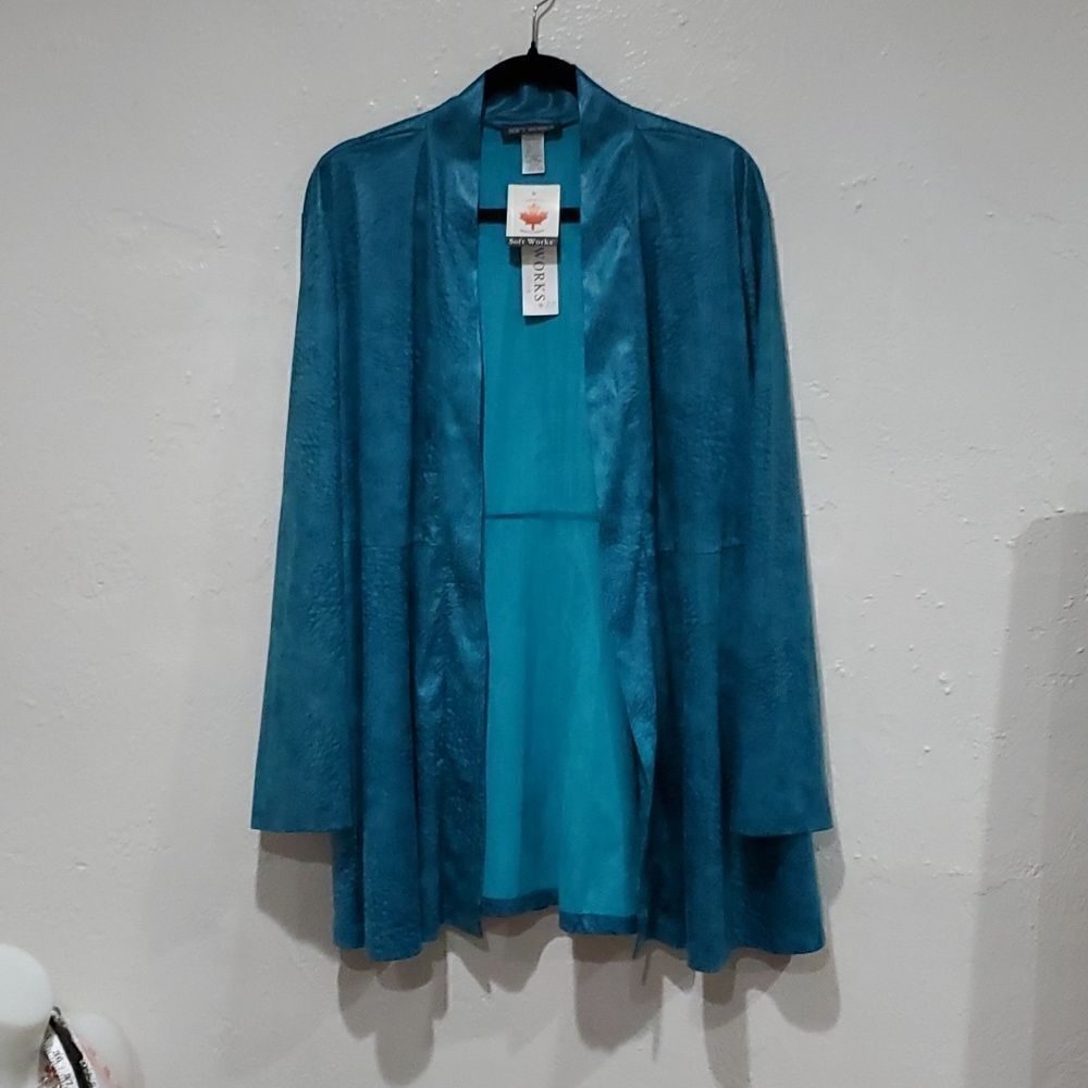 Soft Works Turquoise Faux Snakeskin Tunic Length Shrug Top Size XXL